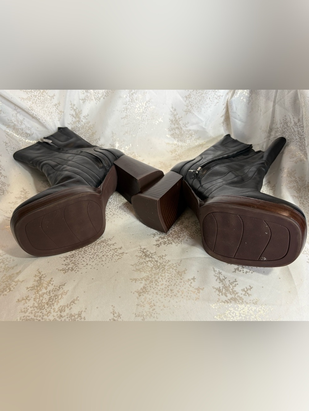 Nine West Black Leather Platform Block Heel Ankle Boots - Picture 12 of 16